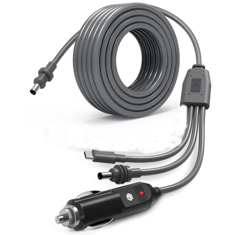Mini Power Cable 10ft 3 In 1 with USB C Car Charger and DCDC Waterproof Cable