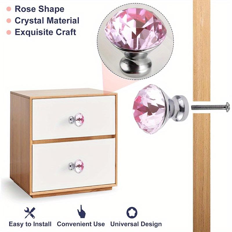 5pcs 1.221.18 Inch Decorative Pink Glass Pulls, Crystal Dresser/Cabinet Knobs for Bathrooms/Kitchens, with Screws