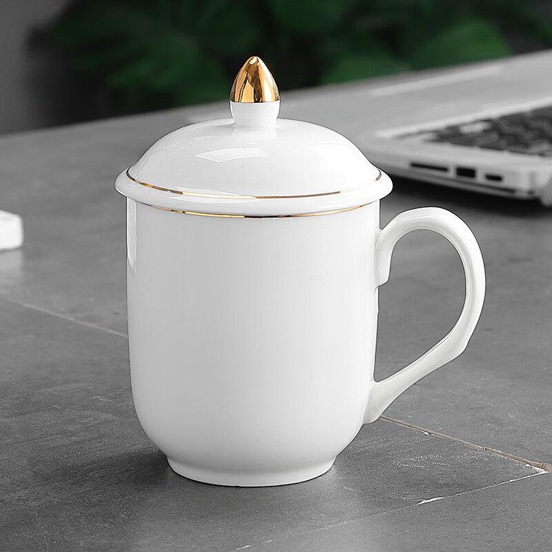 Jingbaodi Ceramic Gold-Rimmed Mug with Lid