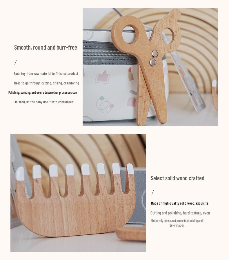 Korean Style Wooden Makeup Play Set: Pretend Eyeshadow, Powder, Lipstick, Perfume, Hair Accessories.