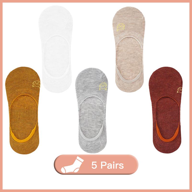 5Pairs/Lot Women Silicone Non Slip Invisible Socks Summer Solid Color Low Cut Boat Sock Female Cotton No Show Slipper Socks