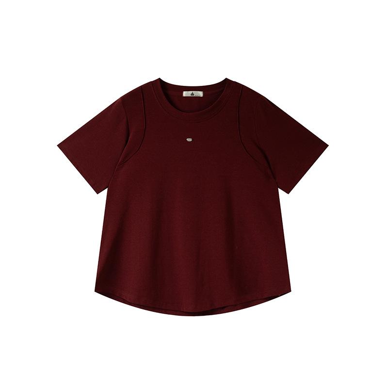 

2026 Spring Plus Size Women s Casual Round Neck Short Sleeve T-shirt (200 Jin, W-262) 2XL вино красного