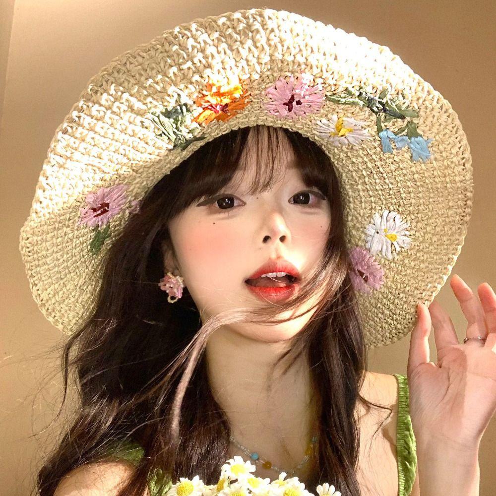 Colorful Weave Hat Boho Women's Sun Hats Sweet Flower Straw Hat  Party