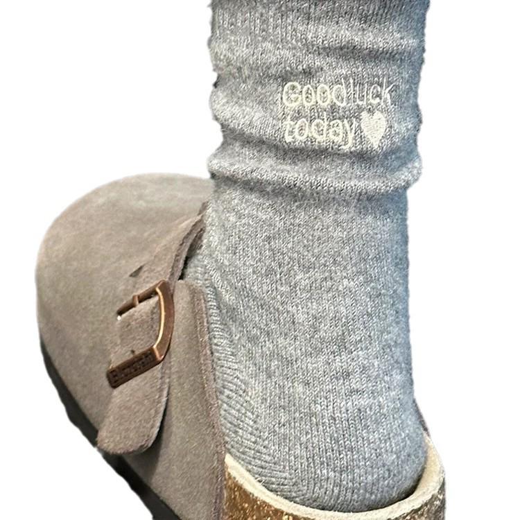 Japanese-Style Soft & Warm Slouch Socks - Women's Mid-Calf, Rolled Edge, Solid Color, Versatile for Autumn & Winter