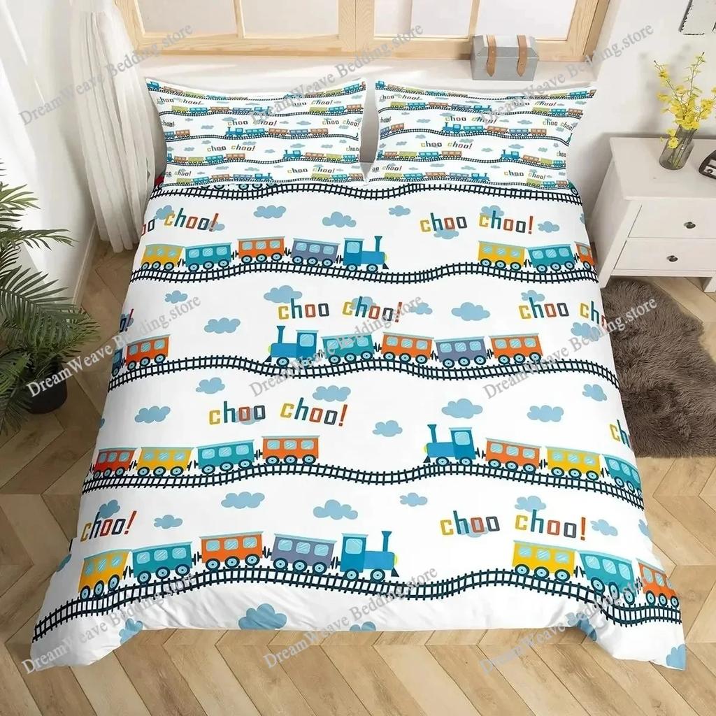 Cartoon Auto Bettbezug Kinder Stadtverkehr Straßenkarte Bettwäscheset für Jungenzimmer Dekor, Geometrische Linien Straßenauto Bettdeckenbezug