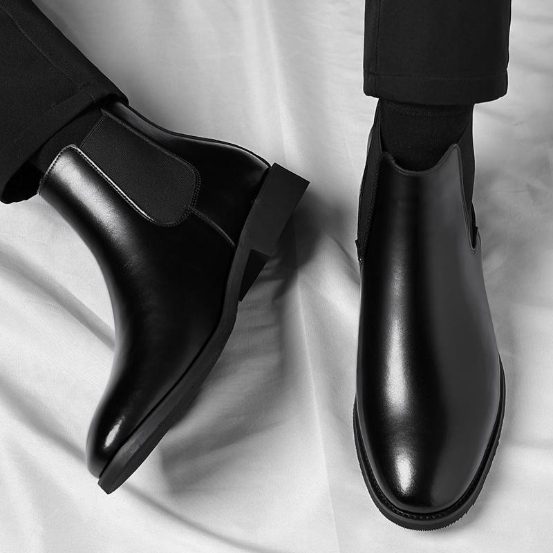 Zimní Teplé Pánské Vysoké Chelsea Gumáky Neviditelný Podpatek Pánské Boty Zvyšující Výšku Pánské Kožené Platformové Boty Zvyšující Výšku