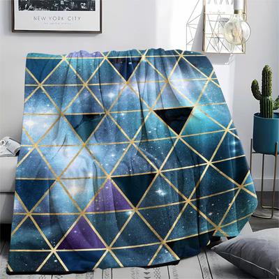 1Pc Galaxy Geometric Print Flannel Blanket, High Quality Comfortable for All Seasons, Home Decor, Warmth and Comfort, Perfect for Gifts