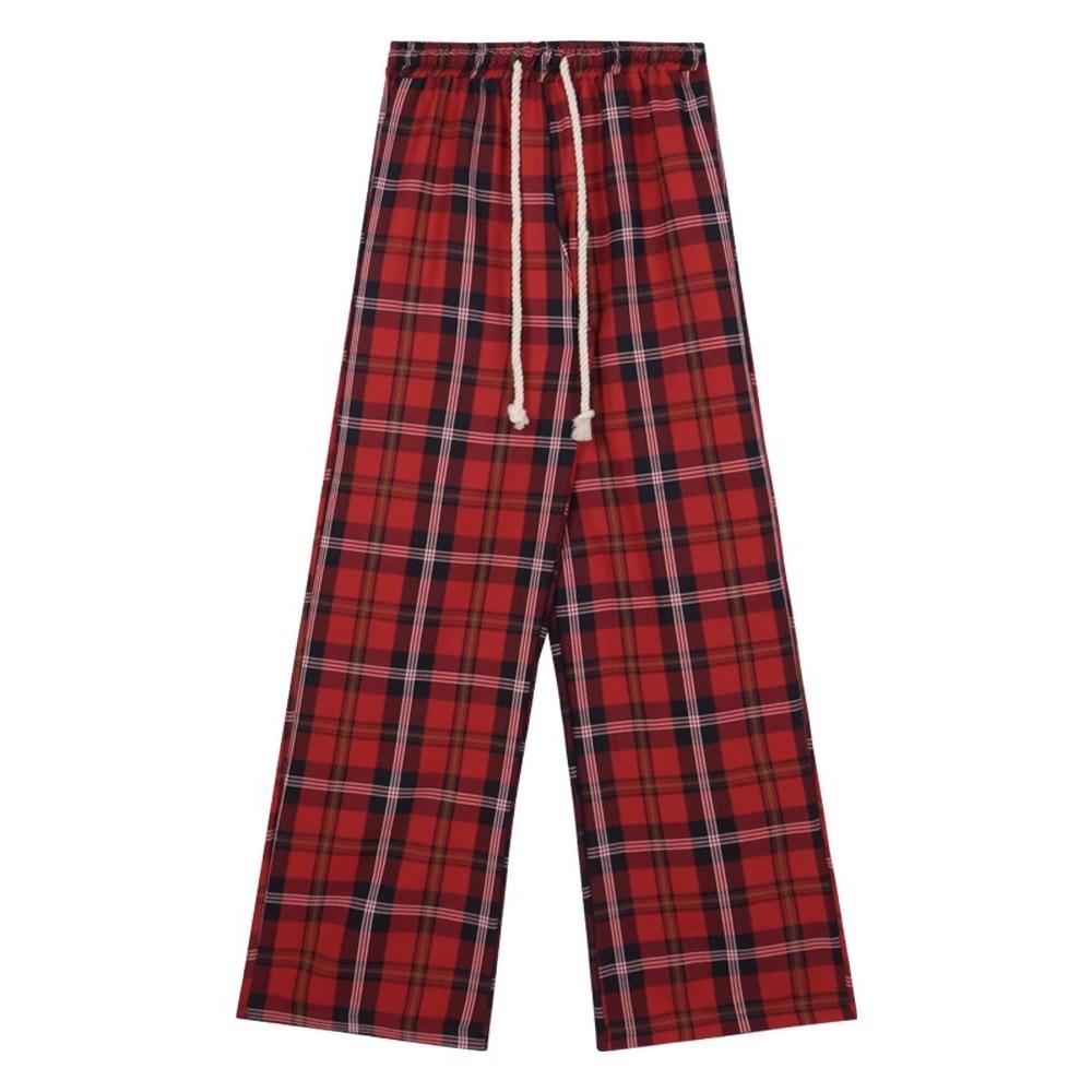 Women's Red Plaid Casual Wide-Leg Pants - Spring Collection
