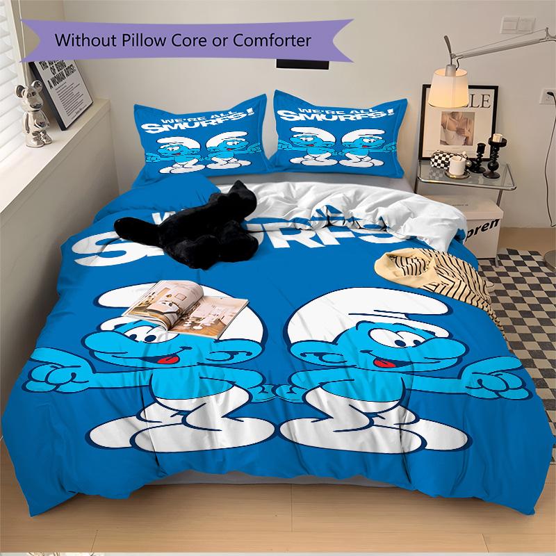 We'Re All Smurfs Print 3Pcs Bedding Setduvet Cover With 2 Bedropillowcase Home Birthday Gift