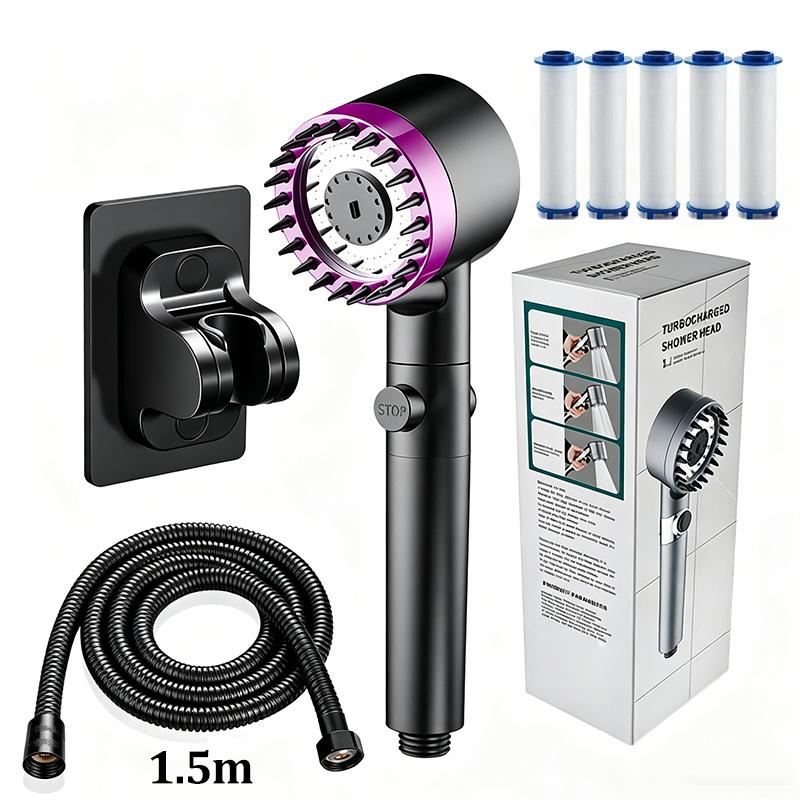 High Pressure Filter Shower Head 3 Modes One-key Stop Water Massage Clean Powerful Pressurized Shower Nozzle