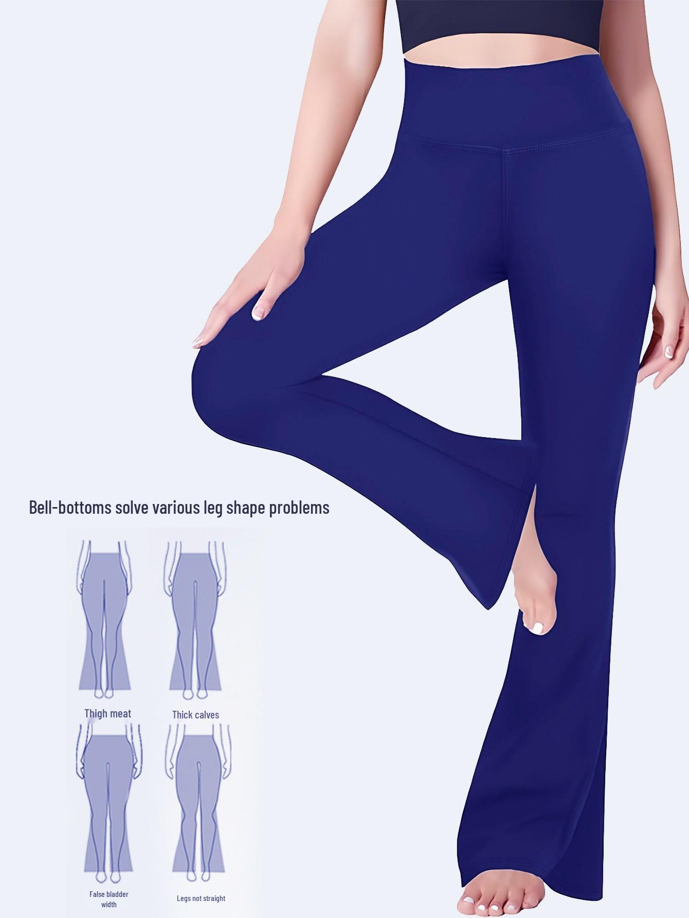 

Европейские и американские брюки клеш для йоги с высокой посадкой - Ощущение обнаженности, Подтягивающие бедра, Спортивные фитнес-брюки с широкими штанинами Large темно-синий