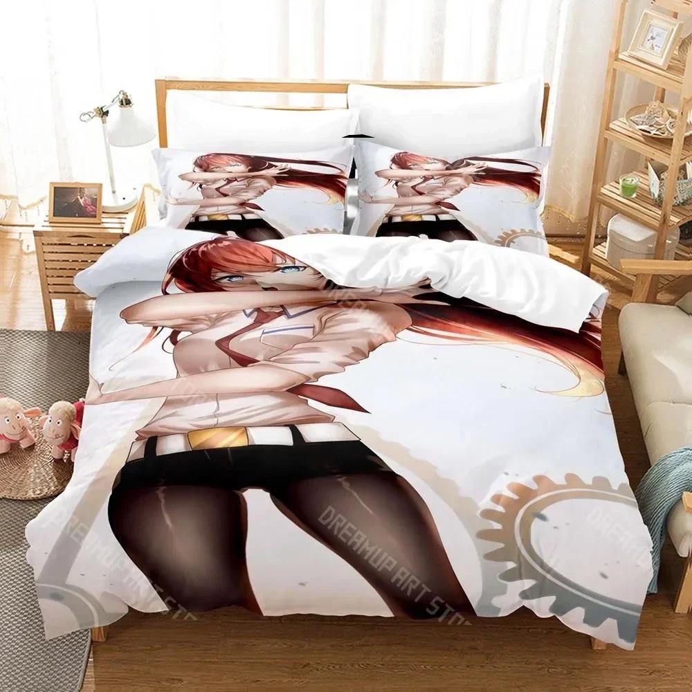 Kawaii Steins Gate Bedding Set Single Twin Full Queen King Size Bed Set Aldult Kid Bedroom 3D Anime Bed Sheet Set