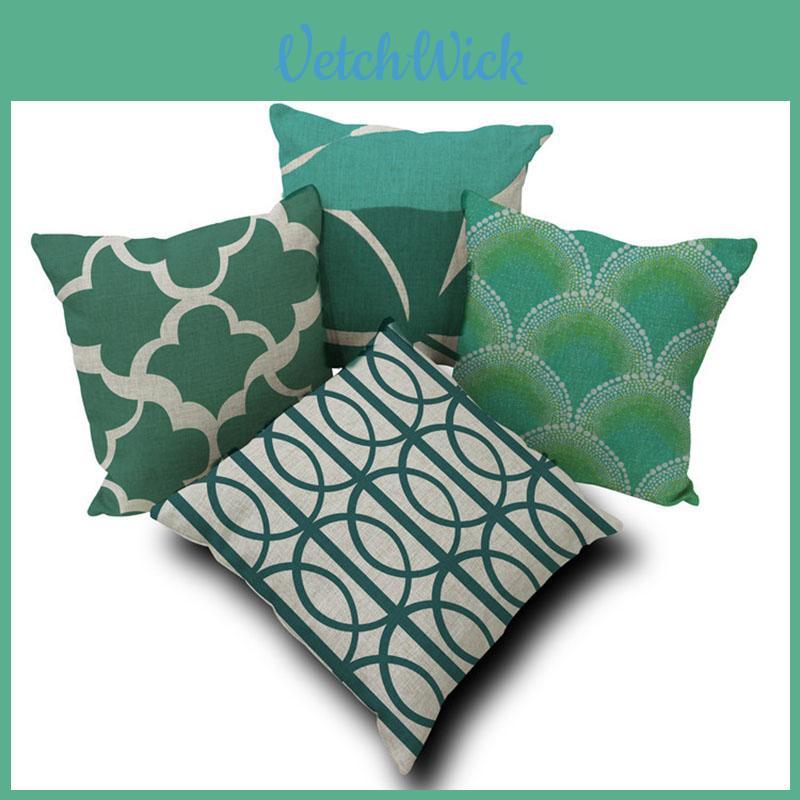 Luxurious Green Geometry Cotton Linen Pillow Case Cushion Pad For Bed Sofa Car Office Decor