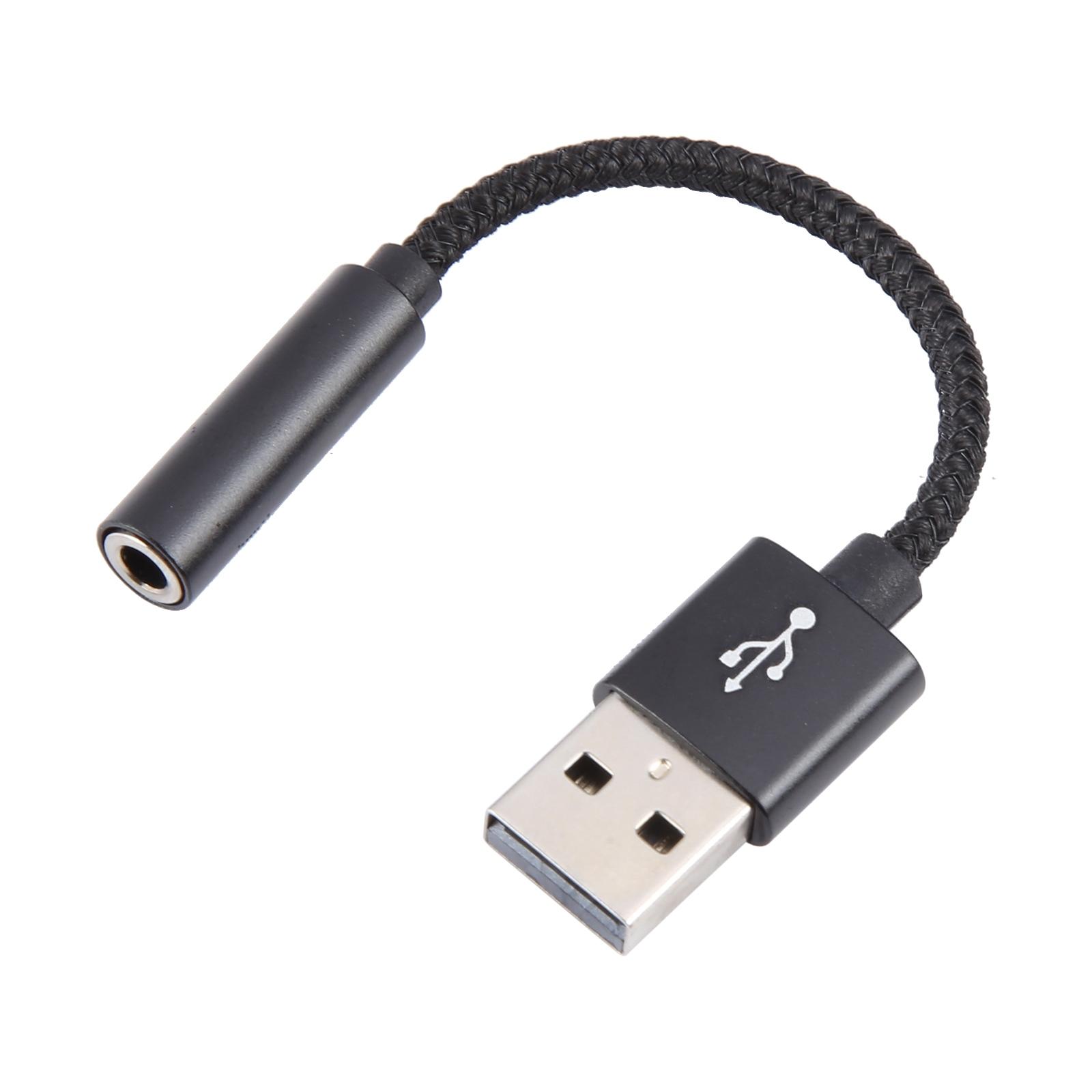 

USB Male to 3.5mm Female Audio Adapter Nylon Braided Cord Stereo Sound AUX Adapter Black