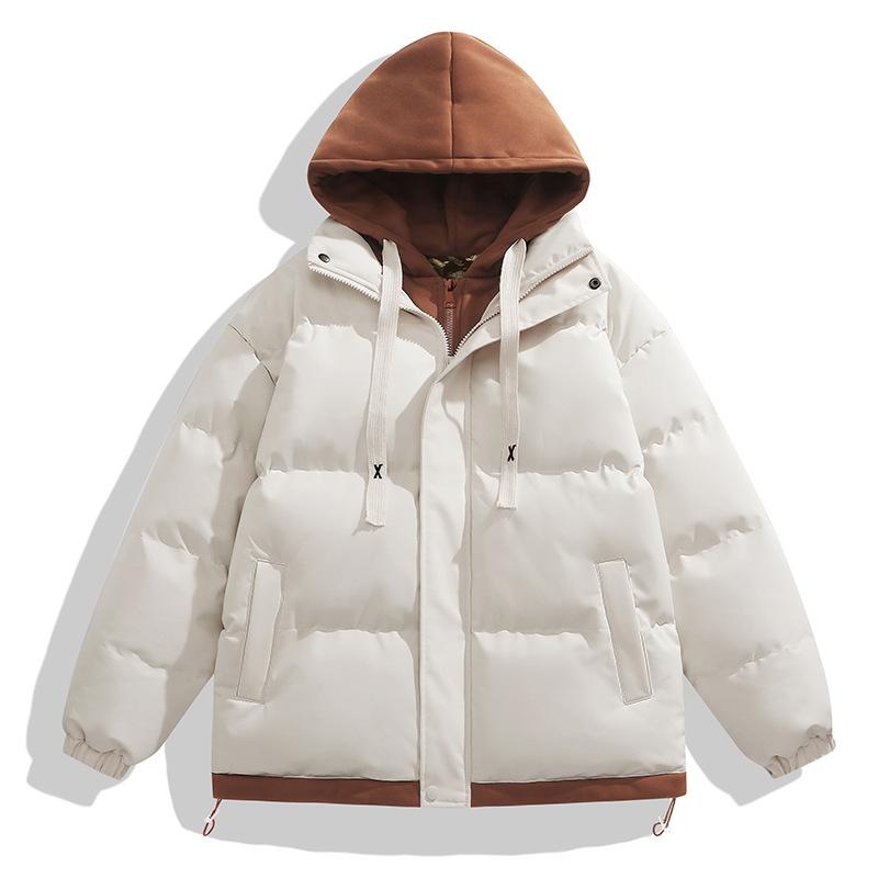 Teenagers Autumn and Winter Contrasting Colors Casual Warmth Graphene Cotton-padded Coat Thickened Loose Fake Two-piece Cotton-padded Coat Men