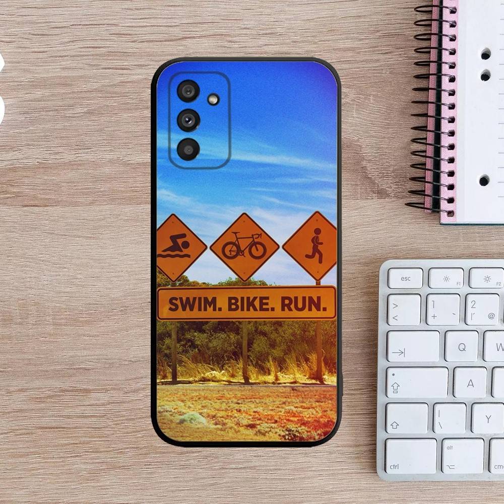 Schwimm Rad Laufen Triathlon Handyhülle Für Samsung Galaxy A13,A21s,A22,A31,A32,A52,A53,A71,A80,A91 Weiche Schwarze Hülle