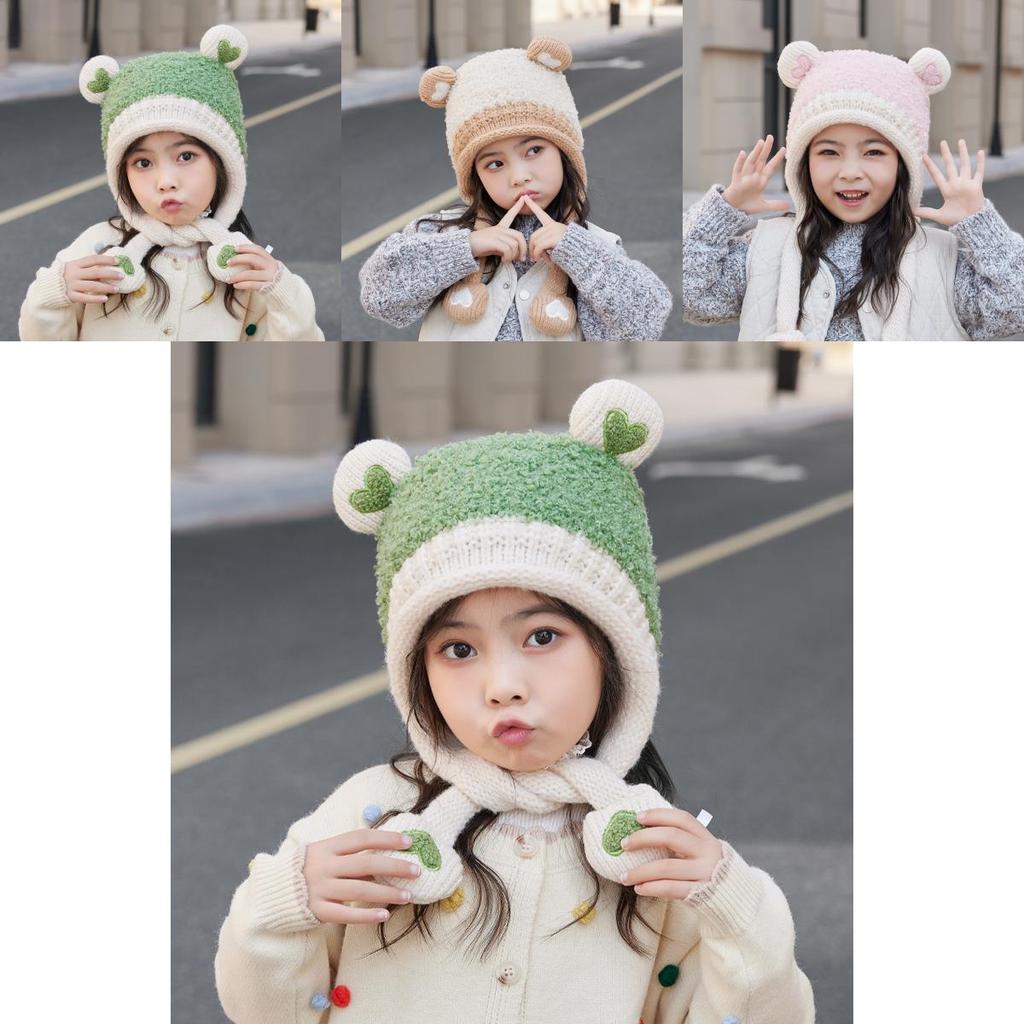 Kids Knit Hat With Heart Ears For Winter Warmth And Wind Resistance