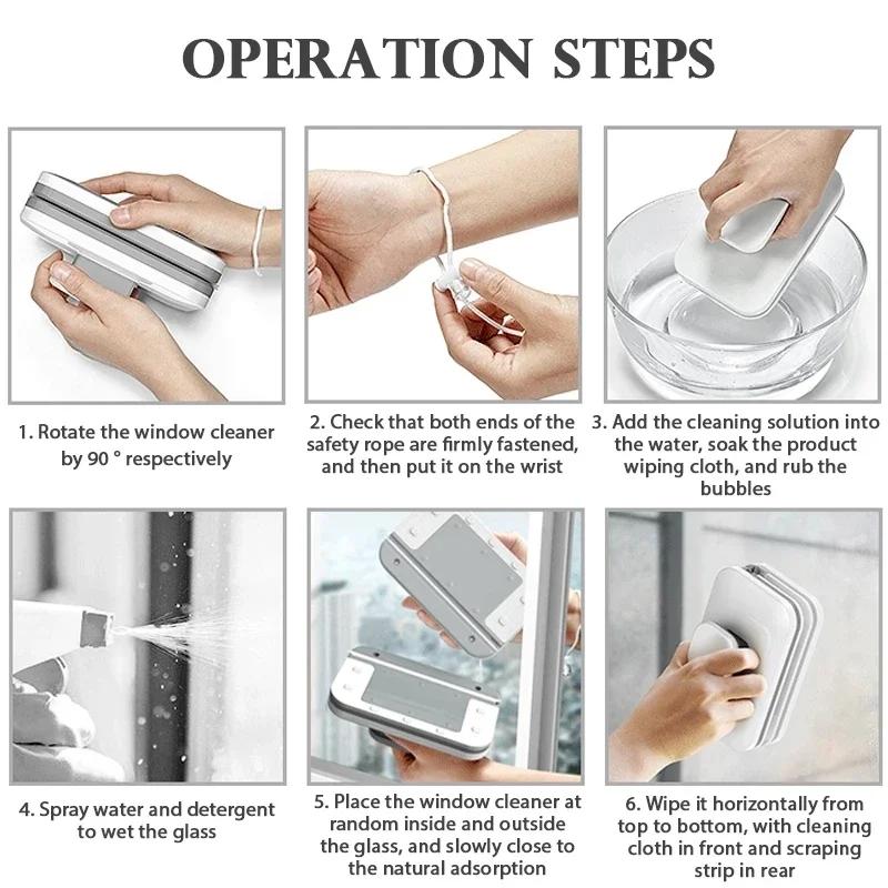 Magnetic Window Cleaner Brush Double-Side Automatic Water Discharge Wiper Glass Window Brush Cleaning Office Household Tools