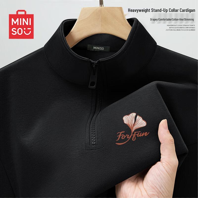 MINISO Herren Halb-Reißverschluss Stehkragen Schweres Sweatshirt