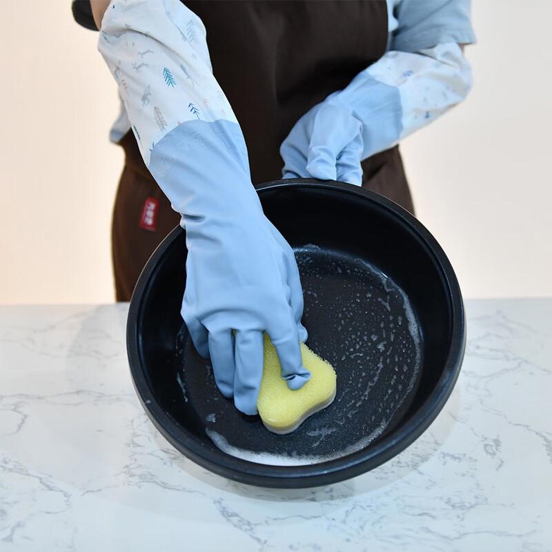 Warm Fleece-Lined Rubber Household Gloves with Extended Cuffs