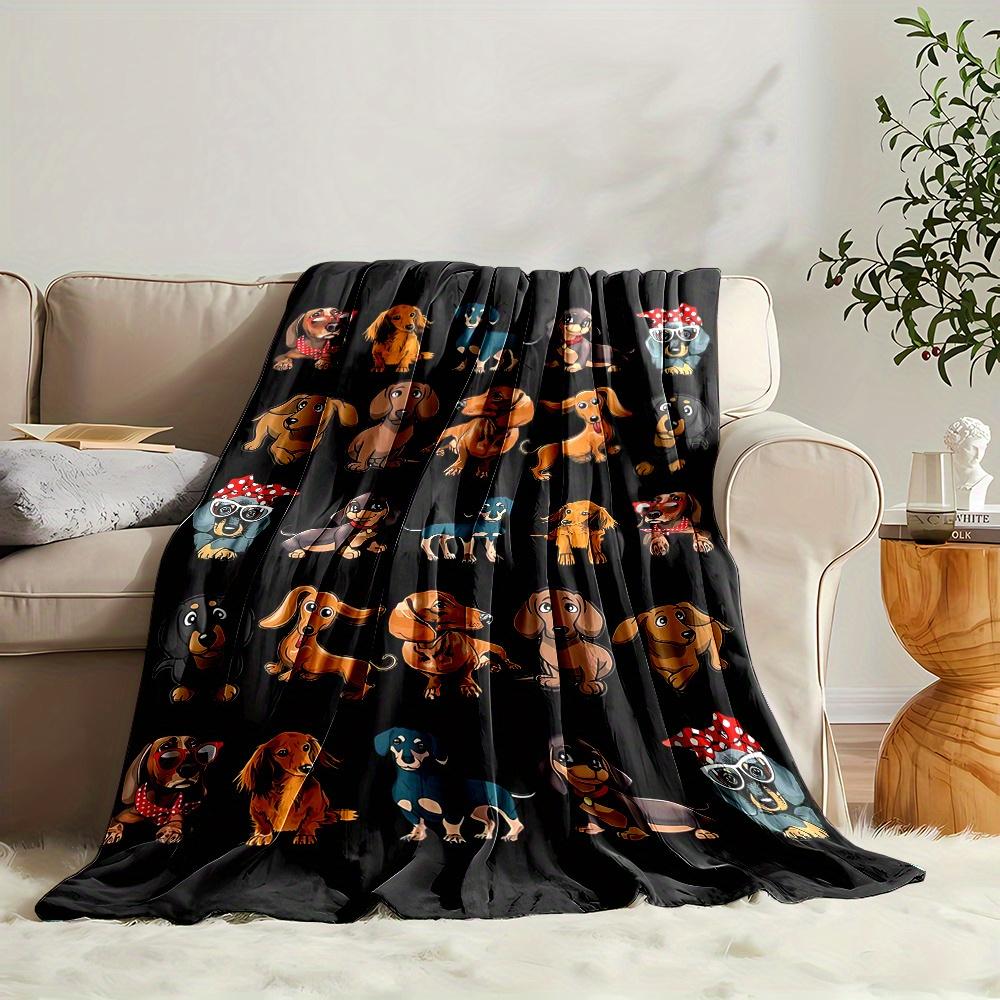 Dachshund Dog Blanket Funny Puppy with Glasses and Bow Tie Soft Warm Throw for Bed Sofa Living Room Office Travel Camping Gift