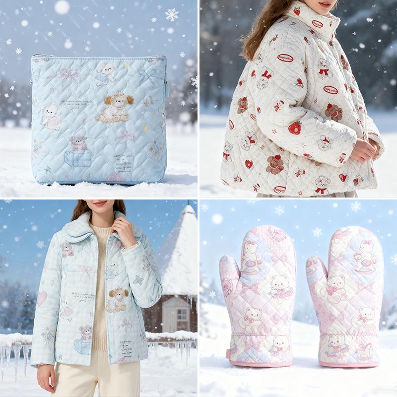 0.5m/1m Cartoon Printed Heart-shaped Quilted Cotton Fabric For Sewing Gloves Children's Cotton Jackets Makeup Bags DIY Fabric