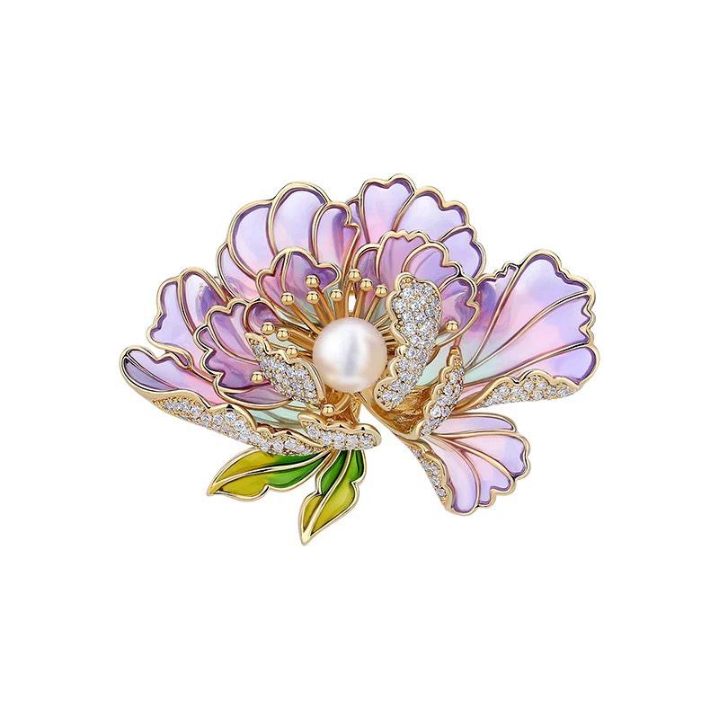 Bo Xin Yun High-End Enamel Peony & Freshwater Pearl Brooch