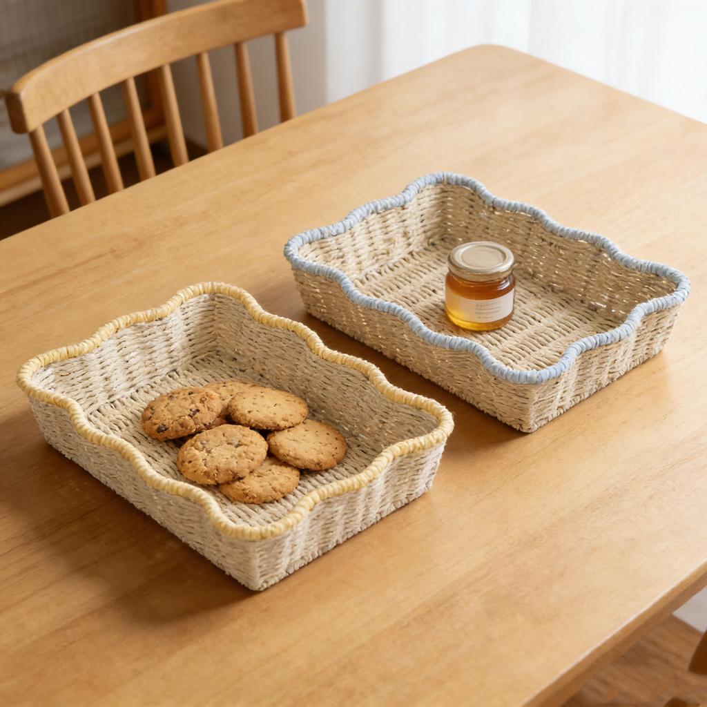 Handmade Woven Paper Rope Storage Basket, Imitation Rattan Household Storage Basket