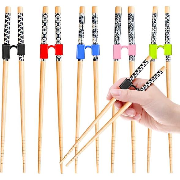 5 Pairs Kid Adult Training Chopsticks Trainers for Beginners, Japanese Wooden Beginners Training Chopsticks Helpers Set, Reble, Dishwasher Safe,