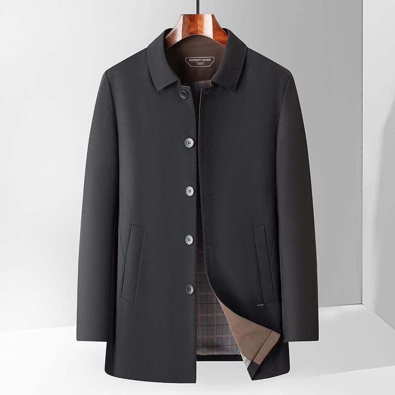 Mid-Length Lapel Business Casual Windbreaker for Men - Spring/Autumn Collection