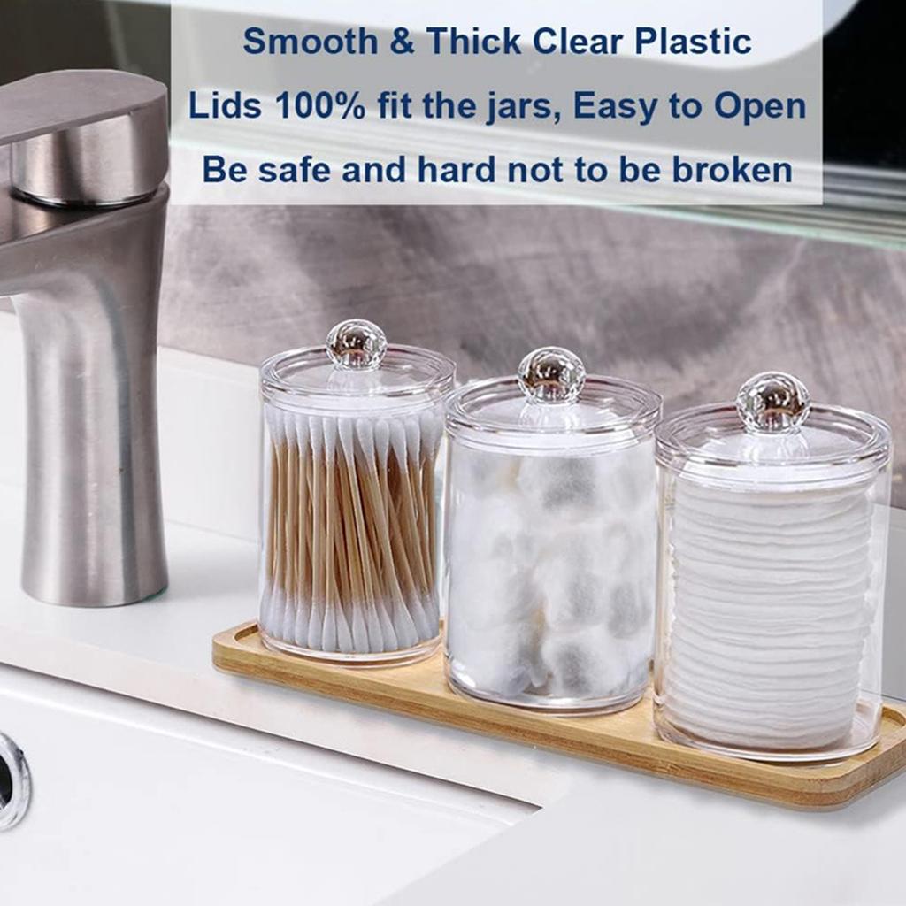 Glass Holder Dispenser For Bathroom Clear Canister Jar For Cotton Swabs, Balls, Pads, Floss Picks, Small Containers For Makeup Storage