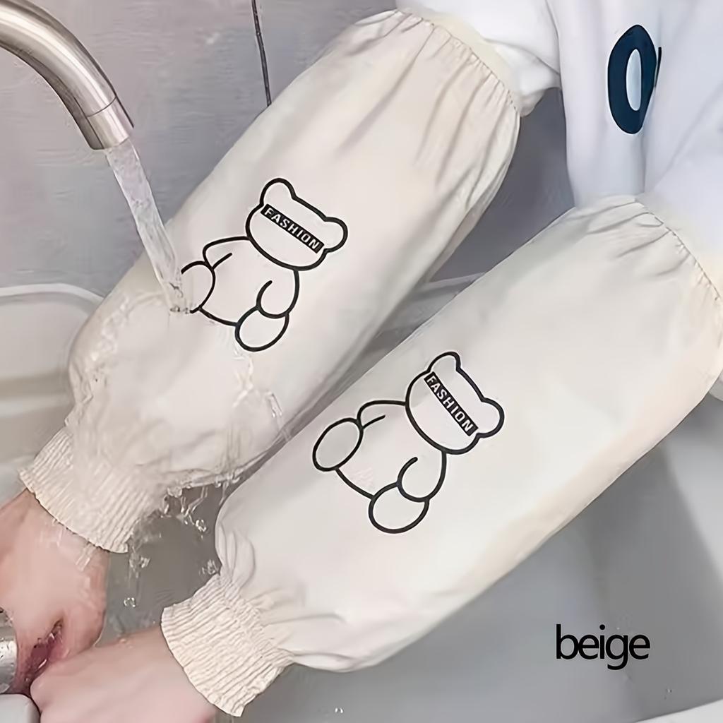 1 Pair Waterproof PU Kitchen Arm Sleeves, Large Size, Cute and Durable, for Cooking, Painting, and Cleaning