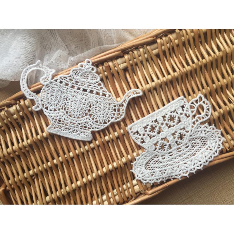 1 Pair White Tea Cup Embroidery Patches DIY T-shirt Appliques Repair Decoration