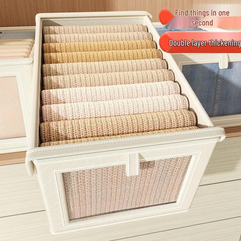 Oxford Cloth Wardrobe Organizer: Dustproof Storage Box with Lid & Clear Window for Bedroom Clothes