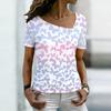 Women Square Neck Short Sleeve Top Black Galaxy Colorful Glitter Butterfly Print Blouse
