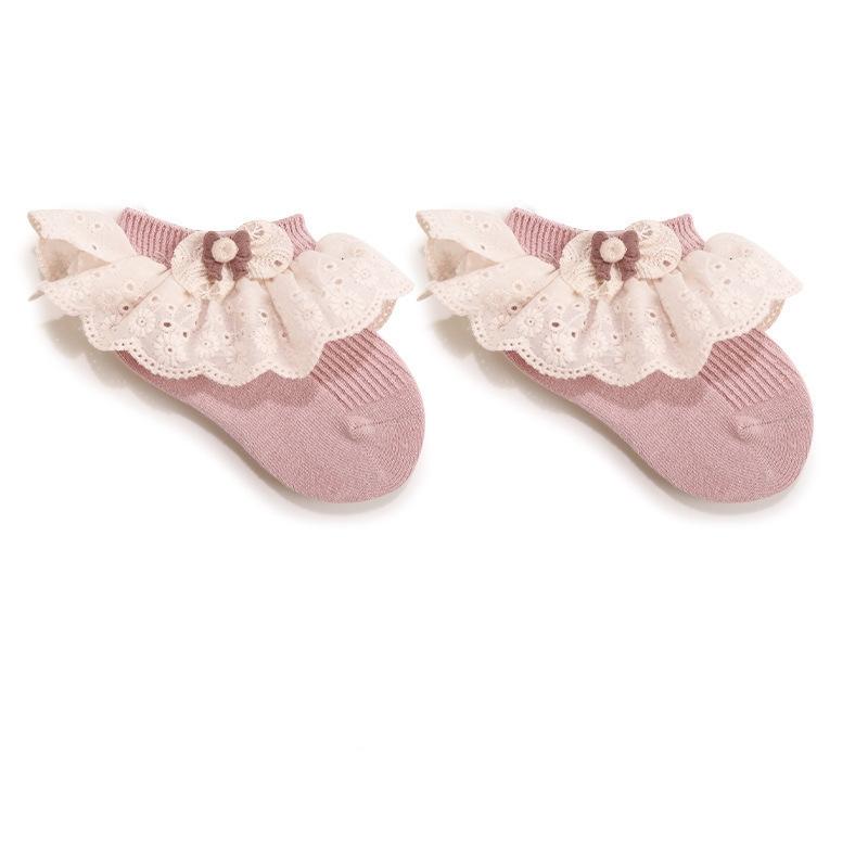 

Детские носки принцессы для девочек, милые кружевные носки с бантом и оборками, дышащие носки для малышей, одежда для младенцев, аксессуары L розовый