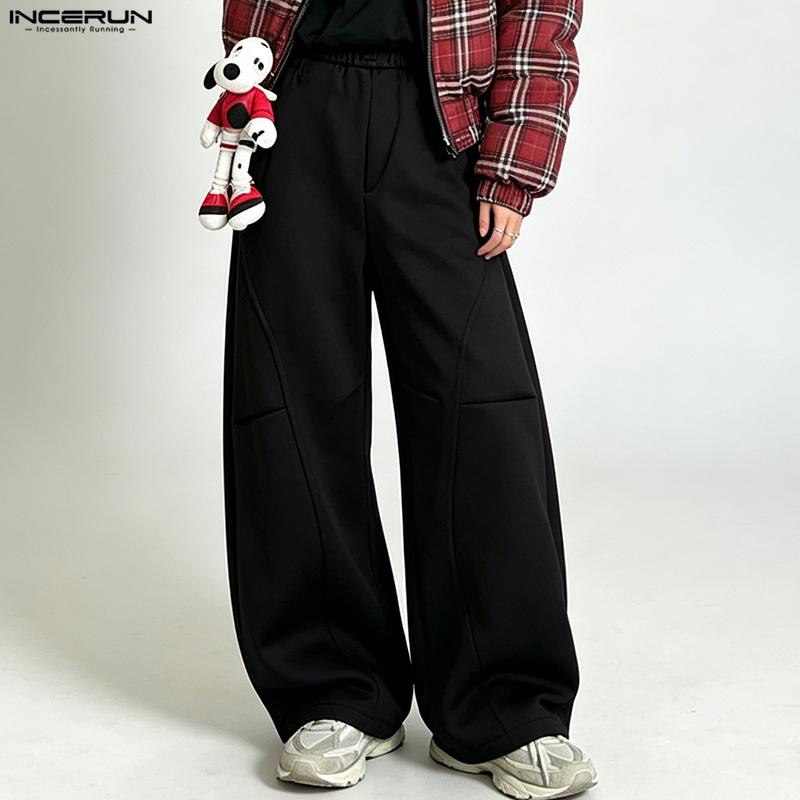INCERUN Men's Elastic Waist Casual Loose Streetwear Trousers Hip Hop Wide Leg Pants