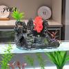 Moss Rock Aquarium Decor Spinning Waterwheel, Fish Tank Ornament, Mini Rockery Mountain Waterwheel Air Bubbler, Resin Ornament Aerating Action Hideout