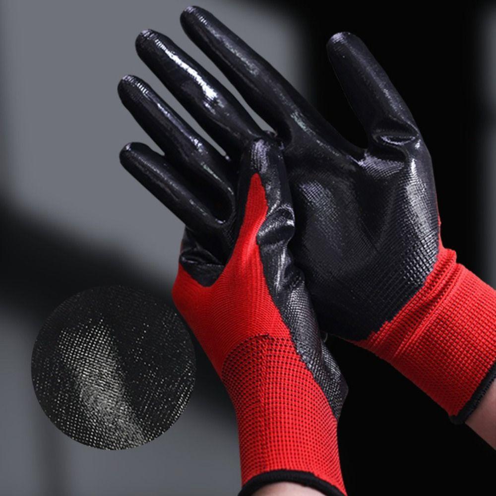 12pairs Oil-Resistant Protective Gloves Corrosion-Resistant Durable Nitrile Coated Gloves Wear-Resistant Labor Insurance Gloves