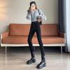 High waist breasted jeans women's pants winter new fleece thickened fashion slim-fitting elastic thin burrs pants