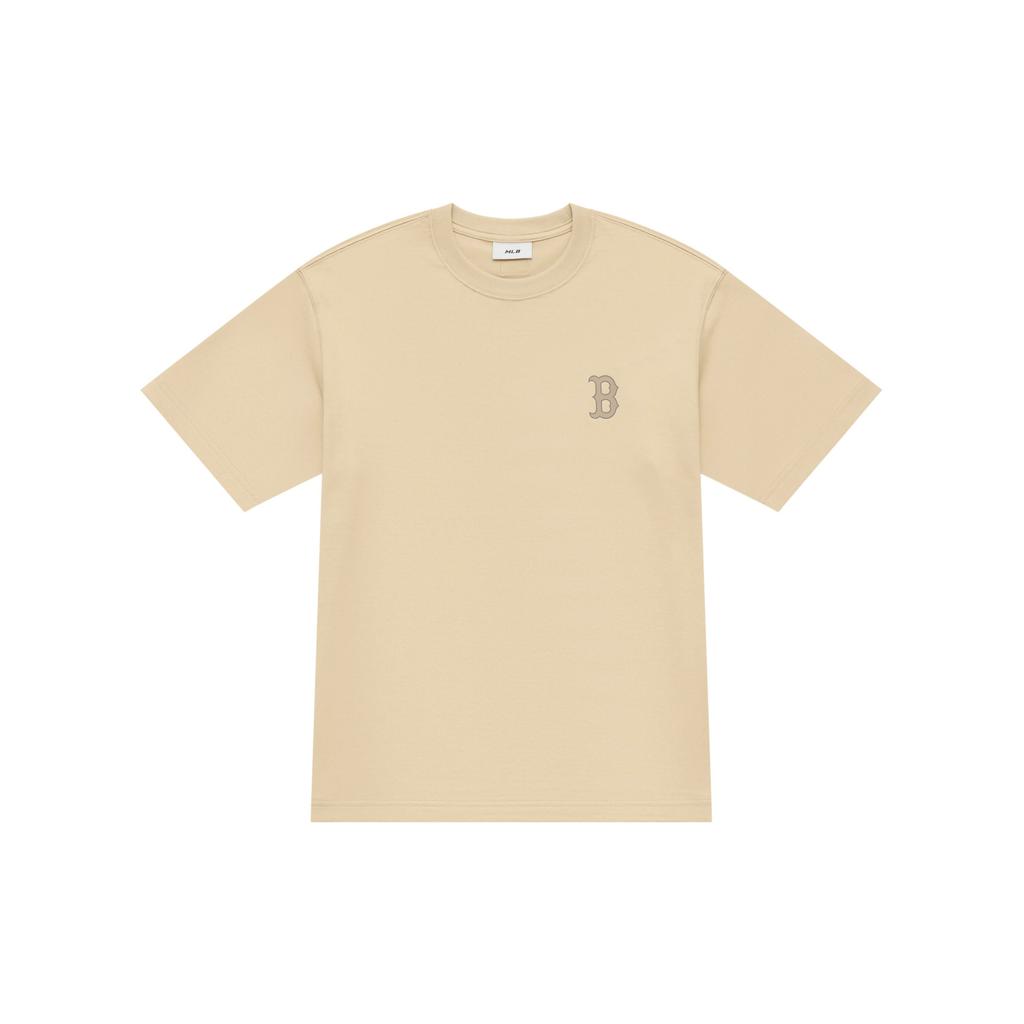 MLB Basic Boston Red Sox Monogram Series T-Shirt With Large Logo Print Unisex Tops Khaki 3ATSM0454-43BGL