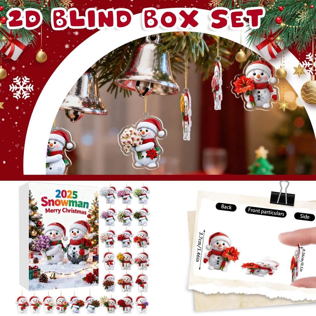 Christmas Advent Calendar, 24 Day Advent Calendar, Includes Snowmen And Santa Hats, Multi-functional Christmas Ornaments, 2D Hanging Gift.