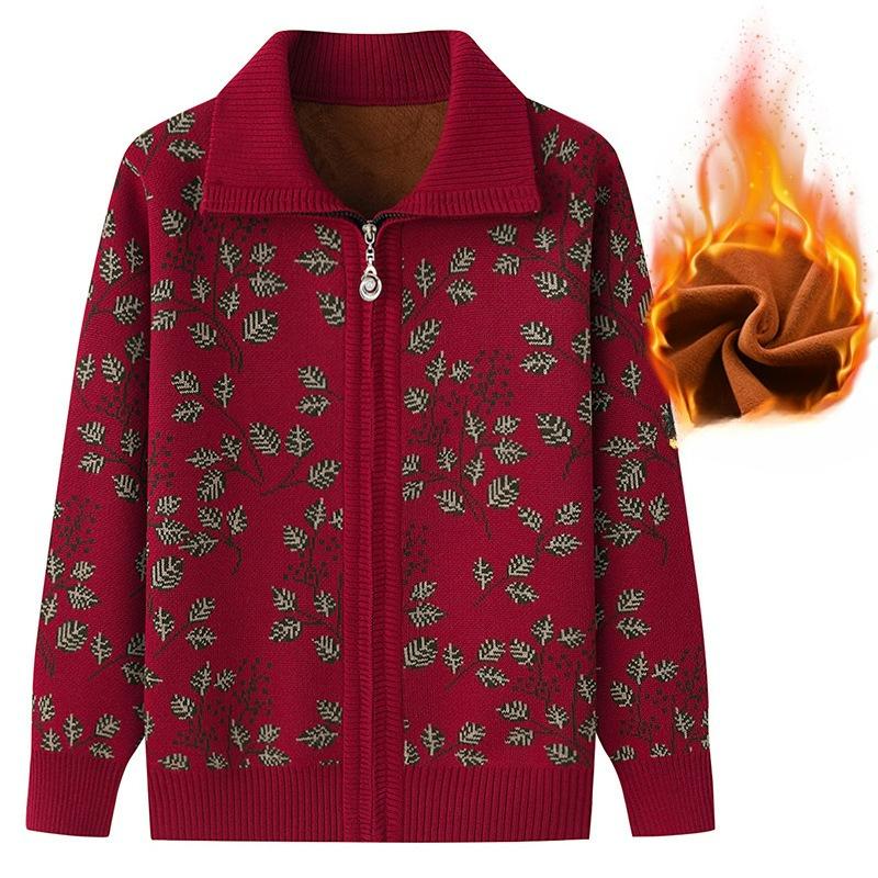 

Женский зимний свитер кардиган куртка для мамы осенне-зимняя плюс бархатное утолщение L красный