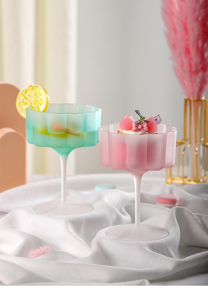 Colorful Frosted Glass Cocktail Mug Masked Candy Goblet Home Petal Lace Macaron Ice Cream Cup Holiday Party Barware