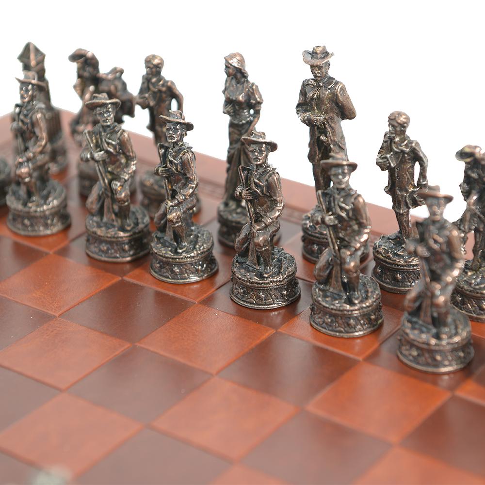 Nou Set de Șah Metalic cu 32 de Piese cu Personaje Tematice, Tablă de Șah din Piele Artificială, Joc de Masă, Set de Jucării de Petrecere Multiplayer