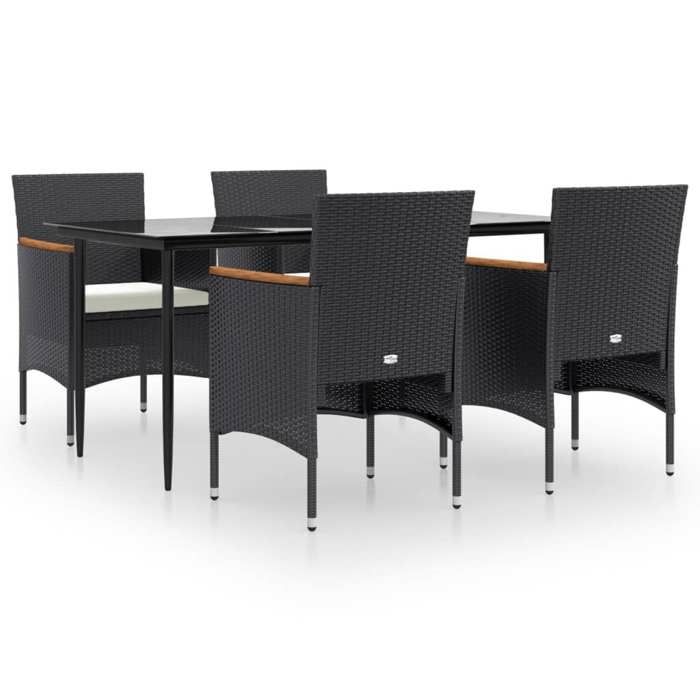 VidaXL Ensemble à manger de jardin avec coussins 5 pcs Noir, ensemble de salle à manger d'extérieur, table et chaise de 3156640