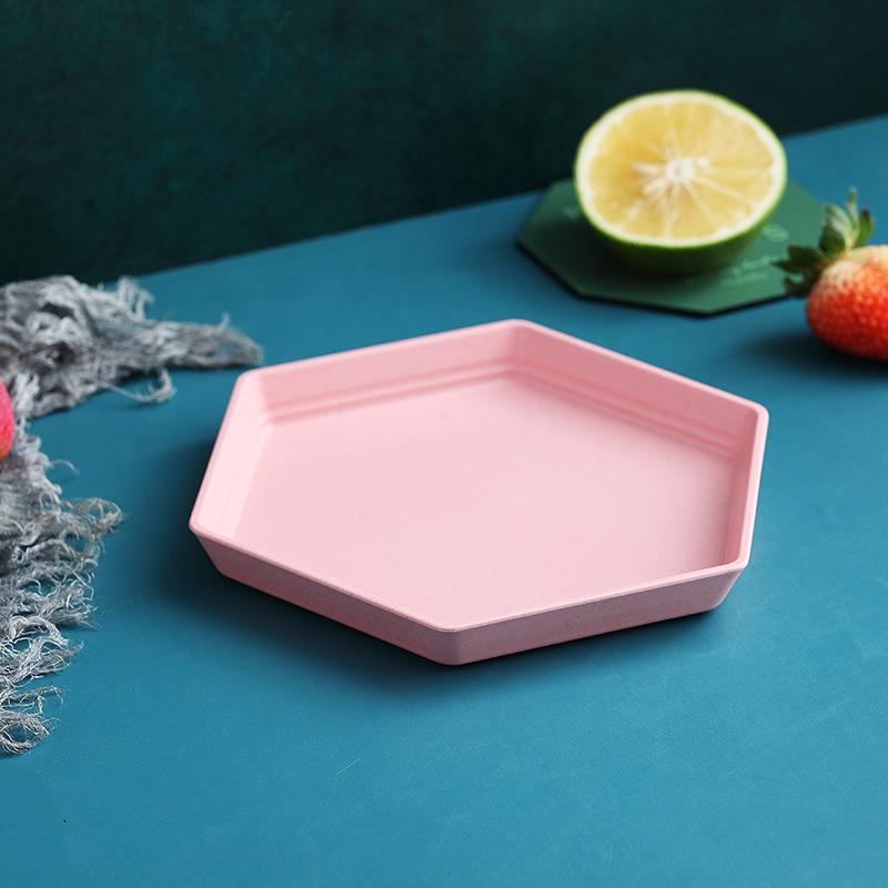 Wheat Straw 15cm Hexagonal Spit Bone Plate Bone Plate Home Plastic Plate Saucer Seasoning Dip Saucer Snack Dish Pink