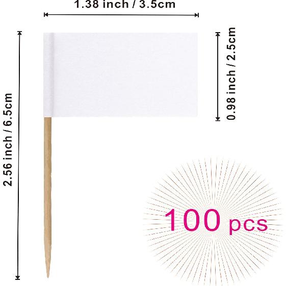 Blank Toothpick Flag Small Mini Labeling Marking DIY Stick Flags for Cocktail Fruit Cupcakes Toppers Food Decorations,100 Pack(White)