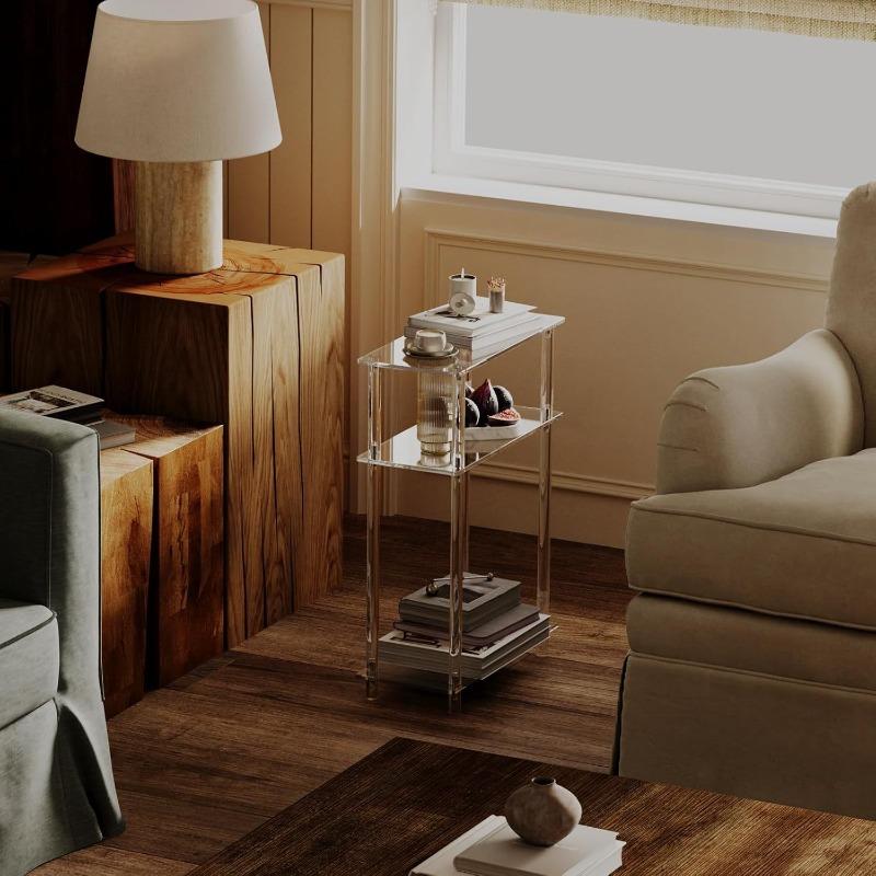Minimalist Acrylic Small Side Table Living Room Coffee Tables Transparent Bedroom Nightstand Modern Home Storage Furniture