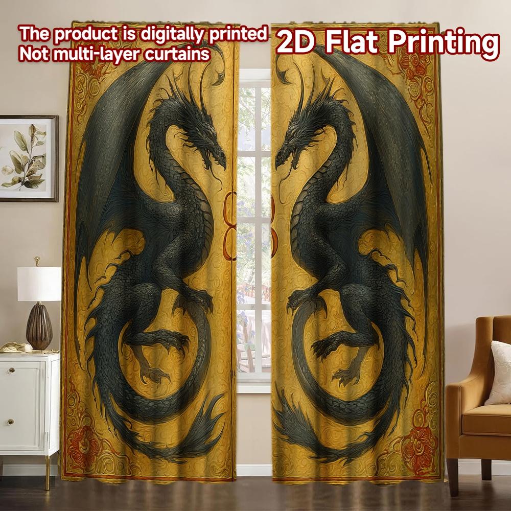 2D FLAT PRINTING 2pcs Curtains (easter Decor) Mythical Dragon Eight Popular Window Curtain Versatile Fabric Curtains Gifts